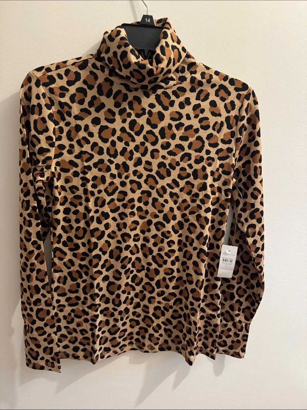 Ann Taylor Leopard Print Turtleneck Top - Tan/Black